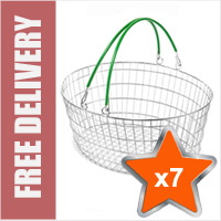 7 x 25 Litre Oval Wire Shopping Basket (Green Handles)